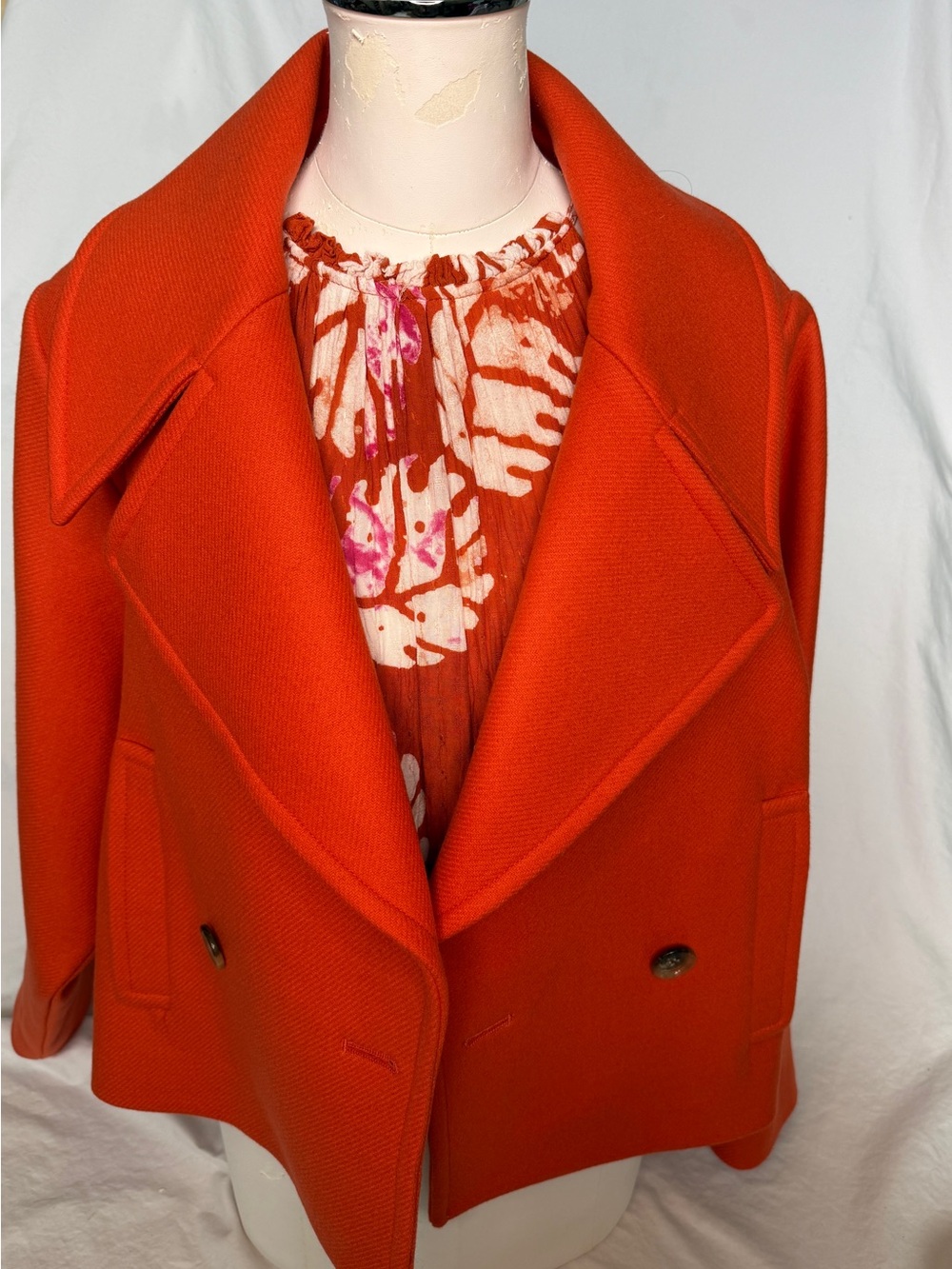 St John- Burnt Orange Peacoat Wool Jacket Size -M with side slit pockets